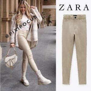 Zara coated high waisted leggings light tan